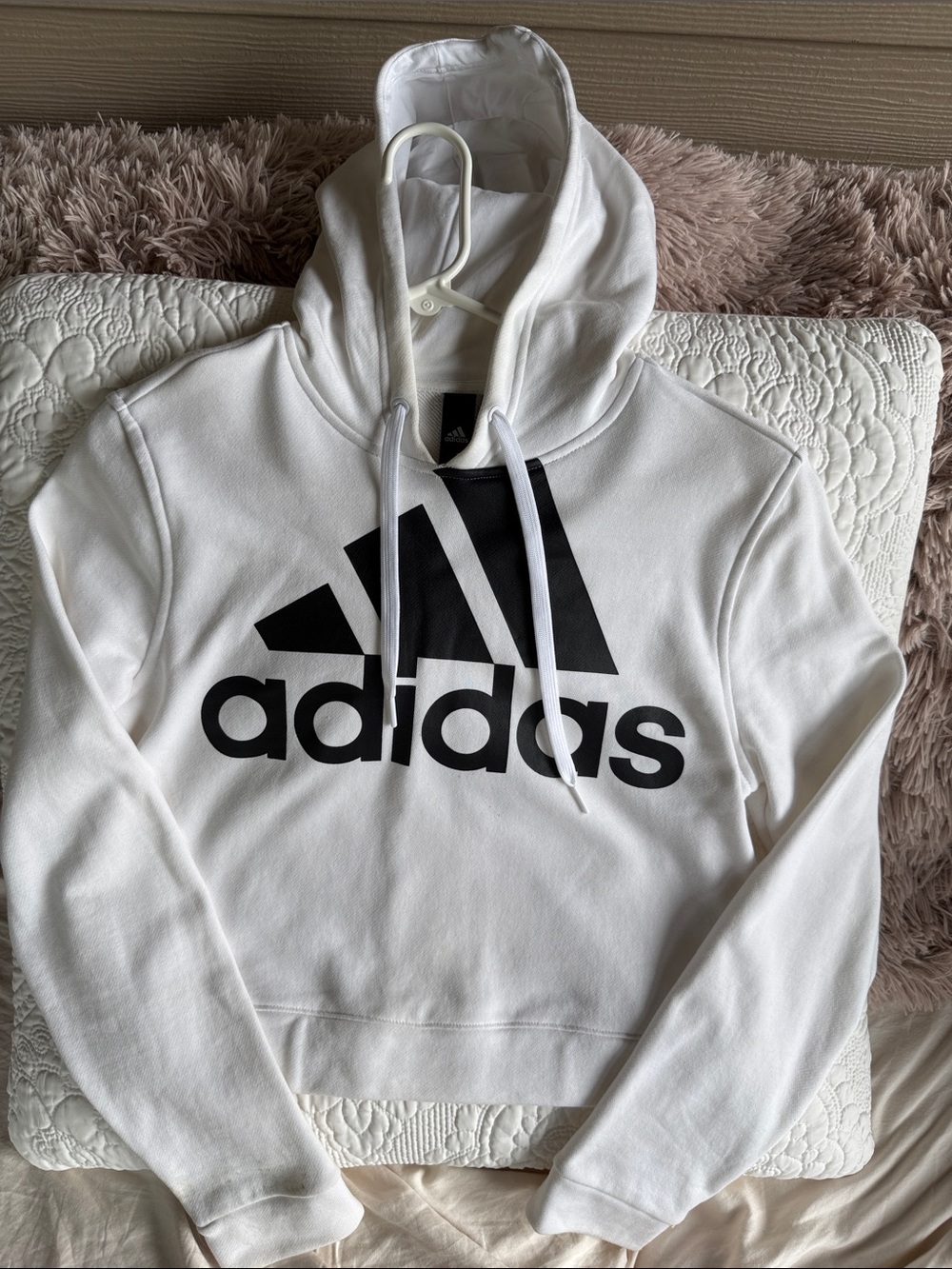 adidas White Hoodie with Black Logo Graphic